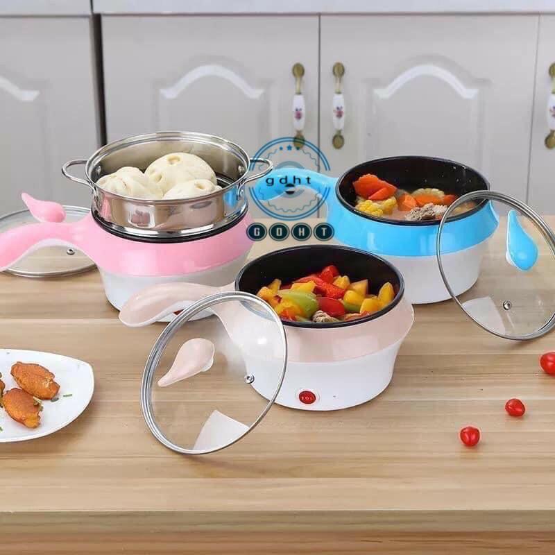 Nồi Lẩu Điện Đa Năng Kèm Giá Hấp Có Tay Cầm Tiện Dụng 18cm, Nồi Lẩu Hấp Mini 2 Tầng Cao Cấp