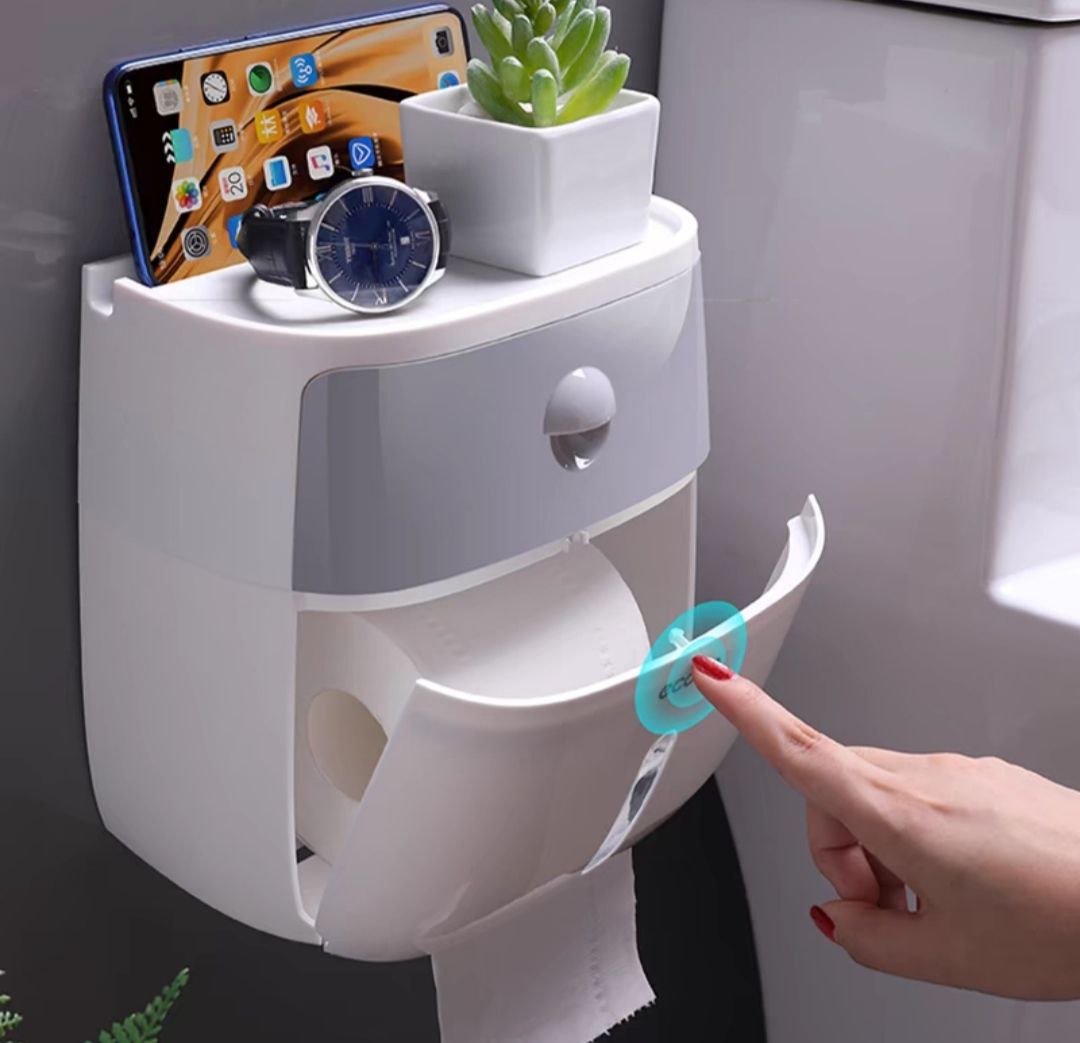 HỘP ĐỰNG GIẤY VỆ SINH 2 TẦNG TREO DÁN TƯỜNG CAO CẤP - KHÔNG CẦN KHOAN ĐỤC ỐC VÍT