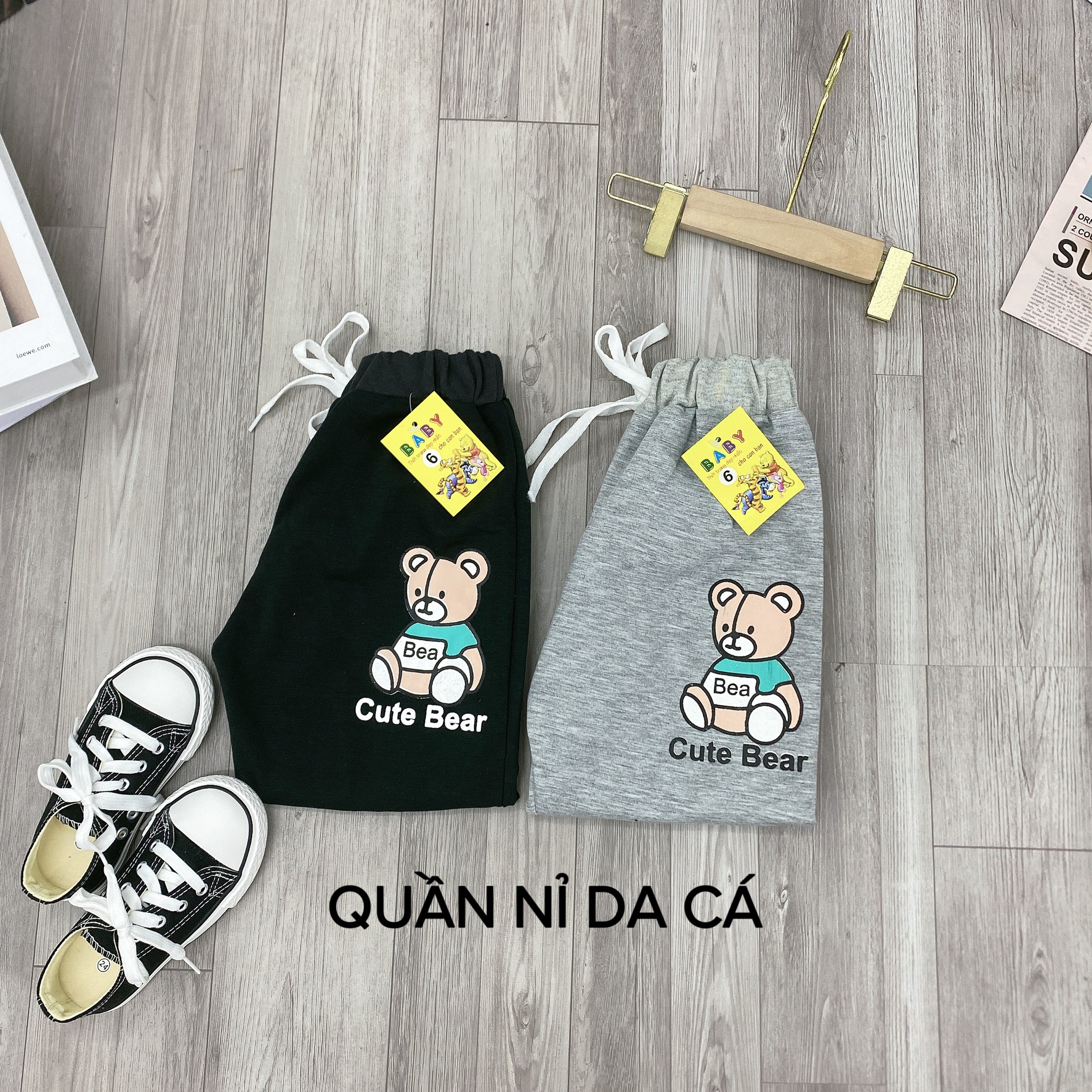 Quần jogger nỉ da cá cho bé trai bé gái &quot;CUTE BEAR&quot; 14-45kg. Kèm hình thật, chất vải dày dặn. B40