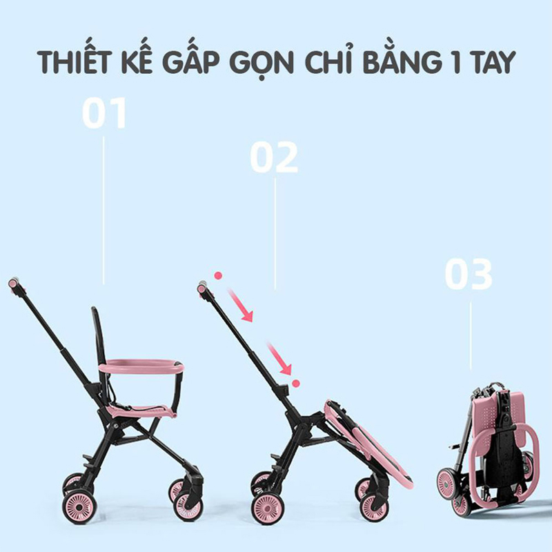 Xe đẩy cho bé, Xe đẩy du lịch đảo chiều gấp gọn siêu nhẹ Playkids có mái che nắng, trọng lượng chỉ 3,7kg, để được đằng trước xe máy, gấp gọn đựng được trong vali xách tay - TẶNG KÈM ĐÀN XYLOPHONE 8 THANH CHO BÉ