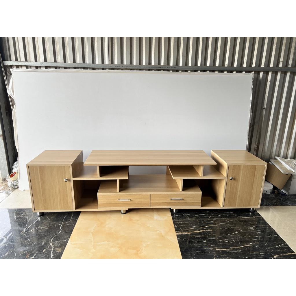 Kệ tivi thông minh kéo ra 2 đầu tăng giảm kích thước, dài 1,6m kéo ra được 2,3m, loại 2 ngăn kéo 2 cánh thớt tivi phẳng