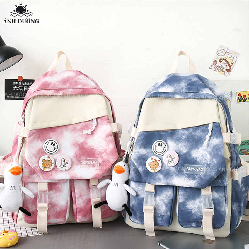 Set 5 món balo nữ đi học đi chơi thời trang hàn quốc Ánh Dương Clothing TB28 màu lem cho học sinh sinh viên chống thấm nước tặng kèm phụ kiện trang trí dễ thương