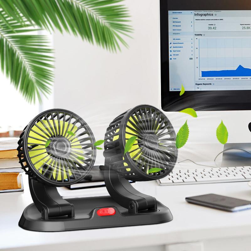 [Quạt Đôi Ô Tô 12V] Quạt Đôi Để Taplo ÔTô Xoay 360 Độ – Quạt Mini Thông Minh Để Trên Ô Tô Nhỏ Gọn Cực Mát Hàng Cao Cấp