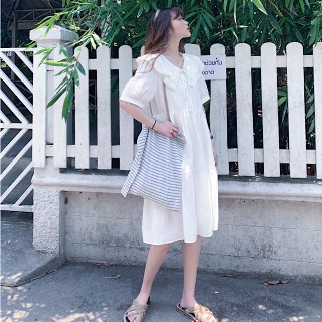 Đầm cổ viền ren 2 màu
