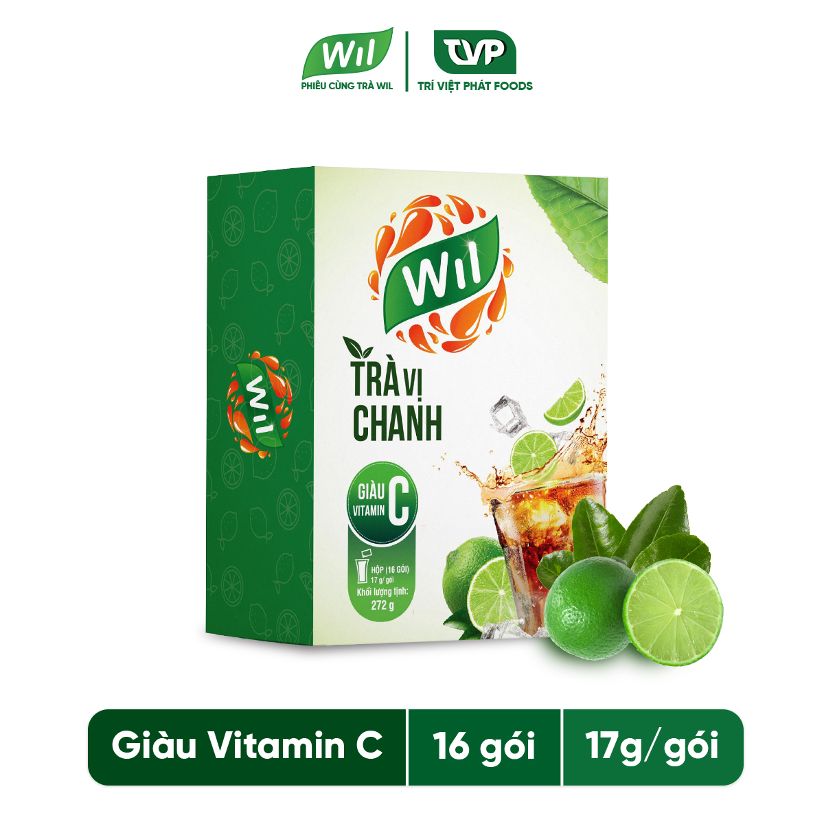 Trà hòa tan vị chanh Wil bổ sung Vitamin C giải khát hộp 272g (16 gói x 17g/gói)