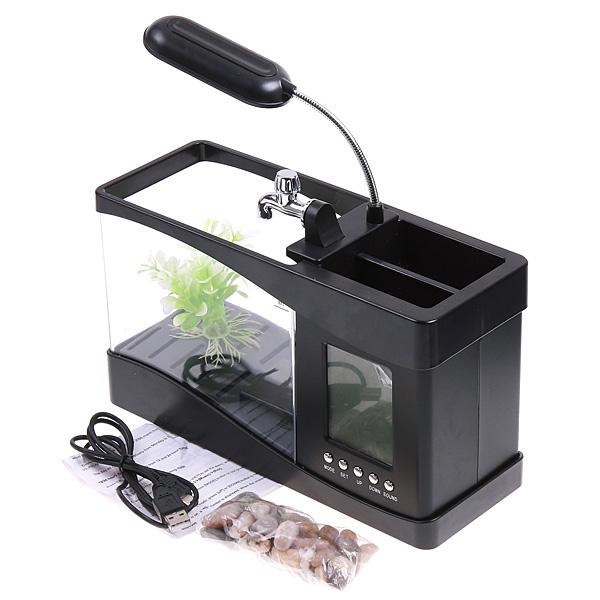 Bể cá mini có máy bơm, có màn hình LCD, thiết kế sáng tạo, có hai màu tùy chọn