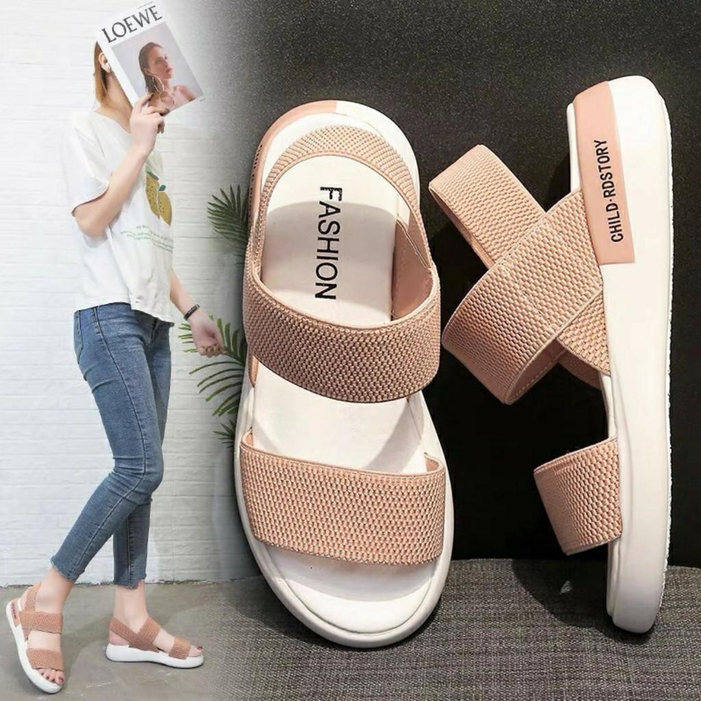 Sandal nữ quai ngang vải trun co giãn siêu tốt, đế đúc nguyên khối siêu êm   - Thời Trang PKT