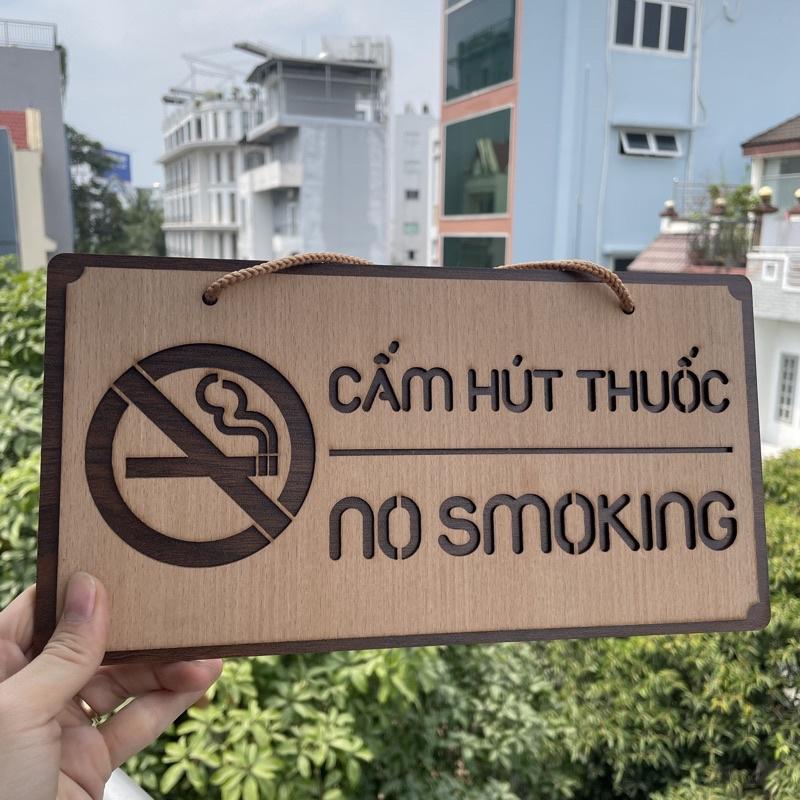 Bảng gỗ treo tường treo cửa chữ Cấm hút, no smoking treo quán cafe, văn phòng