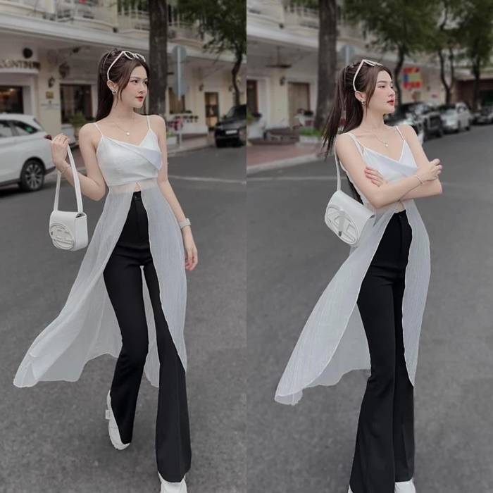 ÁO CROPTOP TÀ DÀI MIDI SUÔNG TRƠN 2 DÂY XẺ TÀ ĐI BIỂN ĐI TIỆC DẠO PHỐ