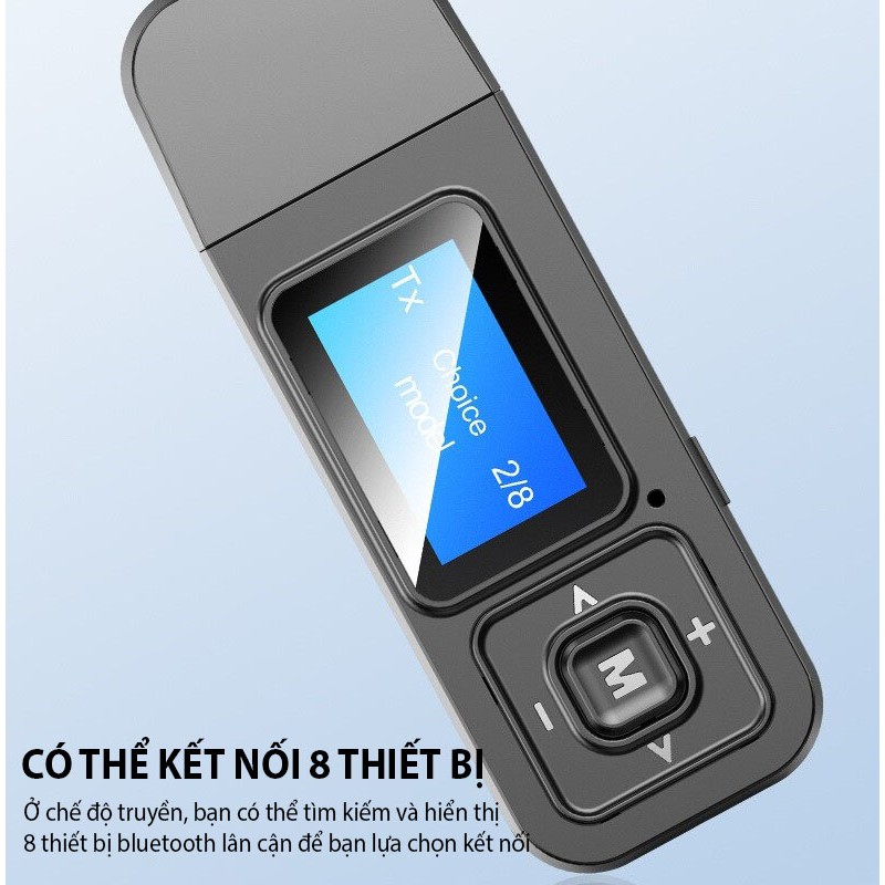 Bộ Thu Phát Bluetooth 5.0 Không Dây  Đa Năng Kèm Màn Hình LCD – Hàng Nhập Khẩu Usb Bluetooth 5.0 có màn hình hiển thị thu phát âm thanh HIFI Stereo cho tivi loa, âm ly laptop, PC