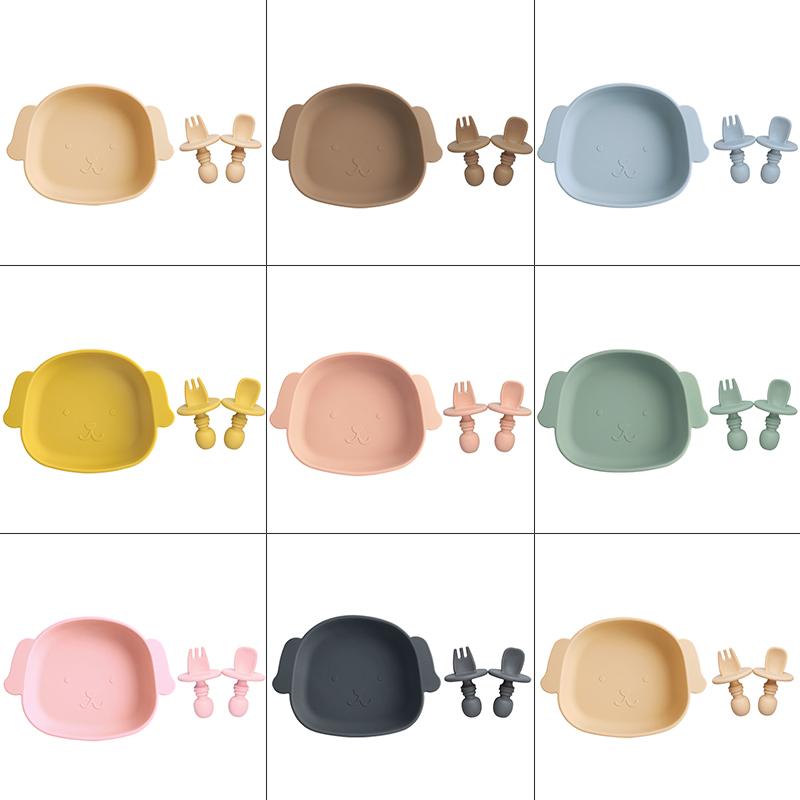 100% Thực Phẩm An Toàn Tán Thành Silicone Bộ Đồ Ăn Cho Bé Bộ 3 Thìa Ăn Uống Cho Ăn Món Ăn Tấm Khay Đựng Thực Phẩm Huấn Luyện Mini Giỏ Muỗng Nĩa
