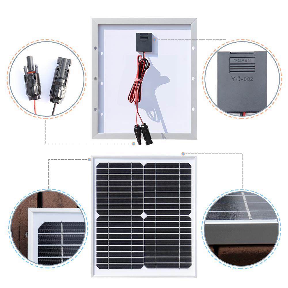 Bảng điều khiển năng lượng mặt trời cứng 10W Tấm năng lượng mặt trời đơn tinh thể bằng kính cường lực Bộ sạc pin 12V cho cắm trại RV Du thuyền Đèn đường Màu sắc: 10W Bộ B