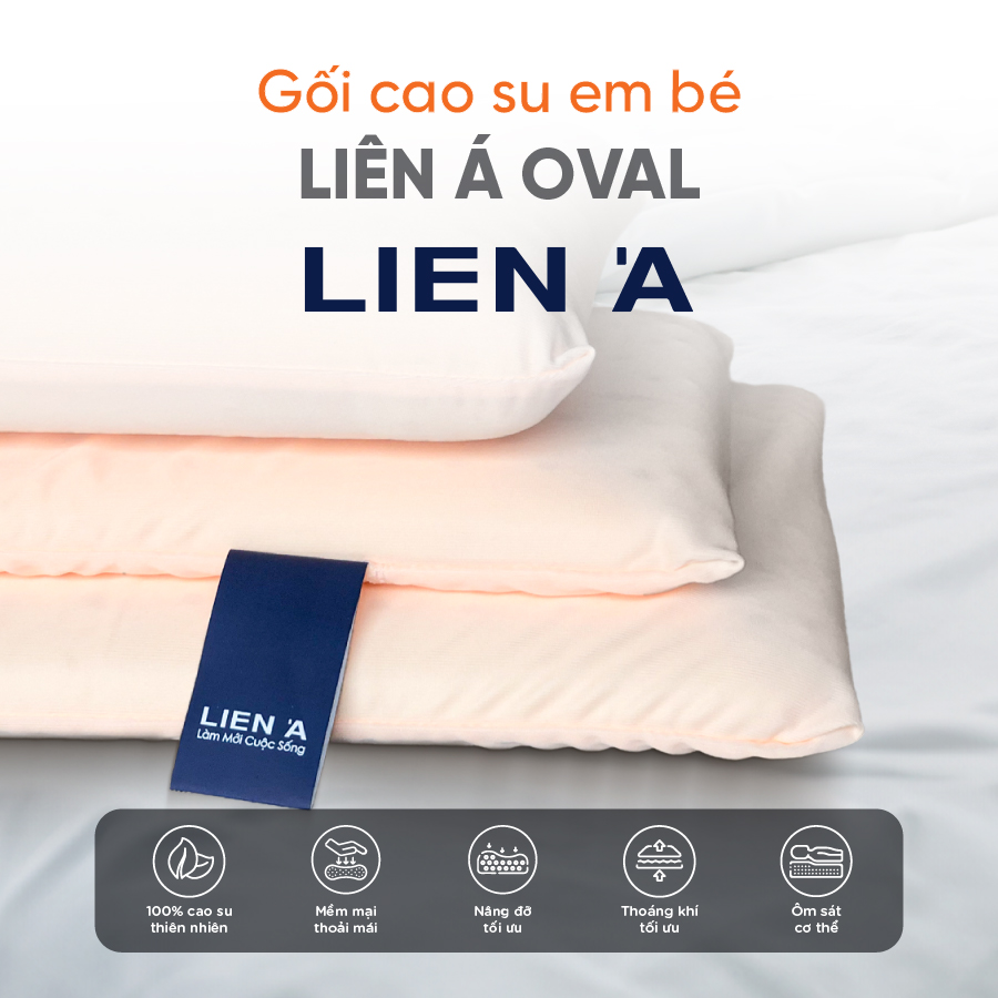 Gối nằm cao su thiên nhiên em bé Liên Á Oval  Kèm áo gối cùng kích thước . – Oval 22x40x04cm