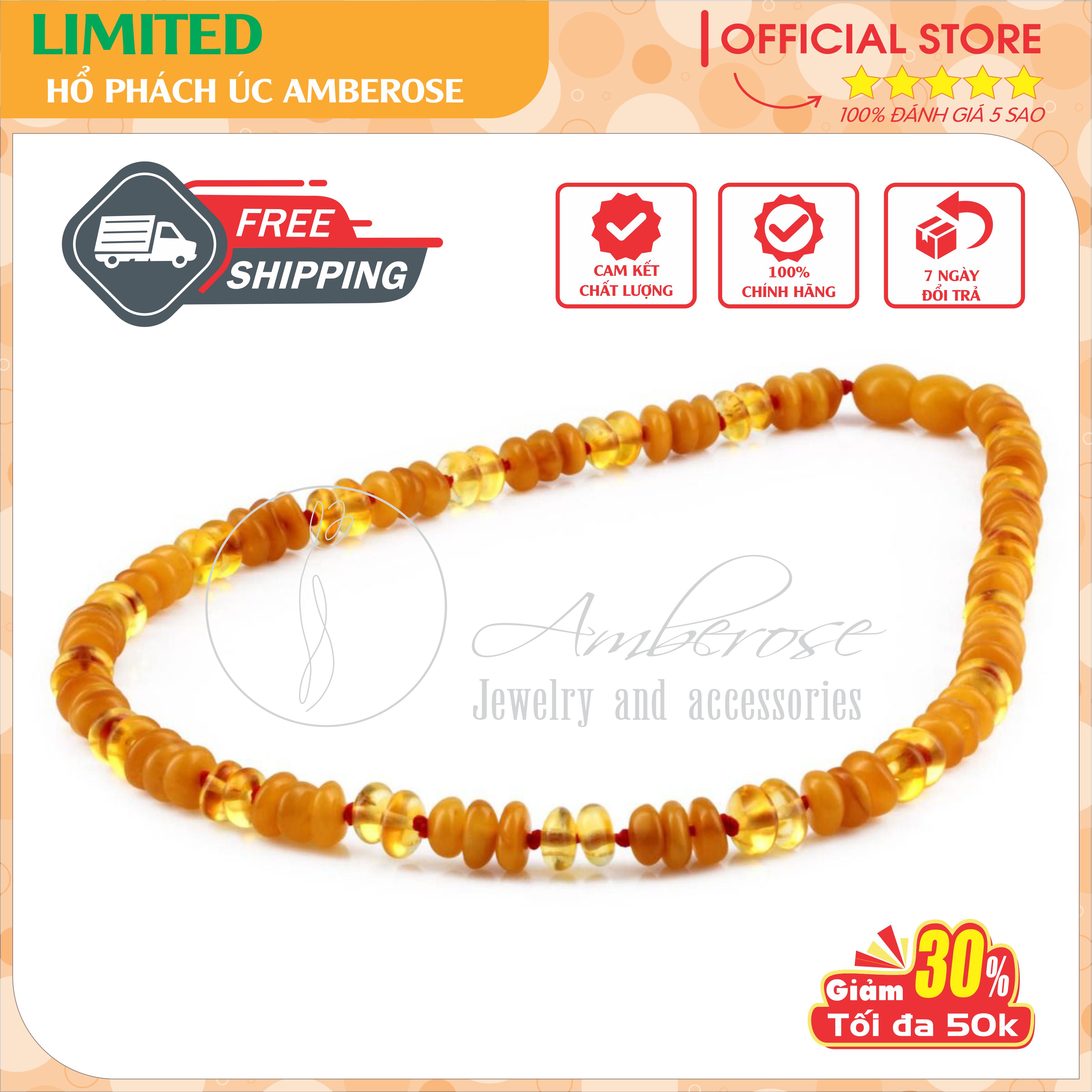 Vòng Cổ Hổ Phách Amber Úc Cho Bé 0 - 10 tuổi  VCABLMT338