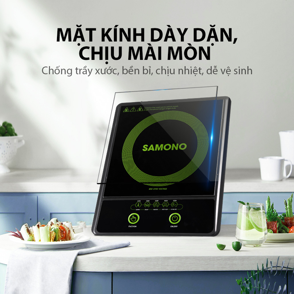 Bếp từ đơn cảm ứng thông minh SAMONO WS-01 chống nước 5 chế độ nấu bề mặt kính dày dặn - HÀNG CHÍNH HÃNG