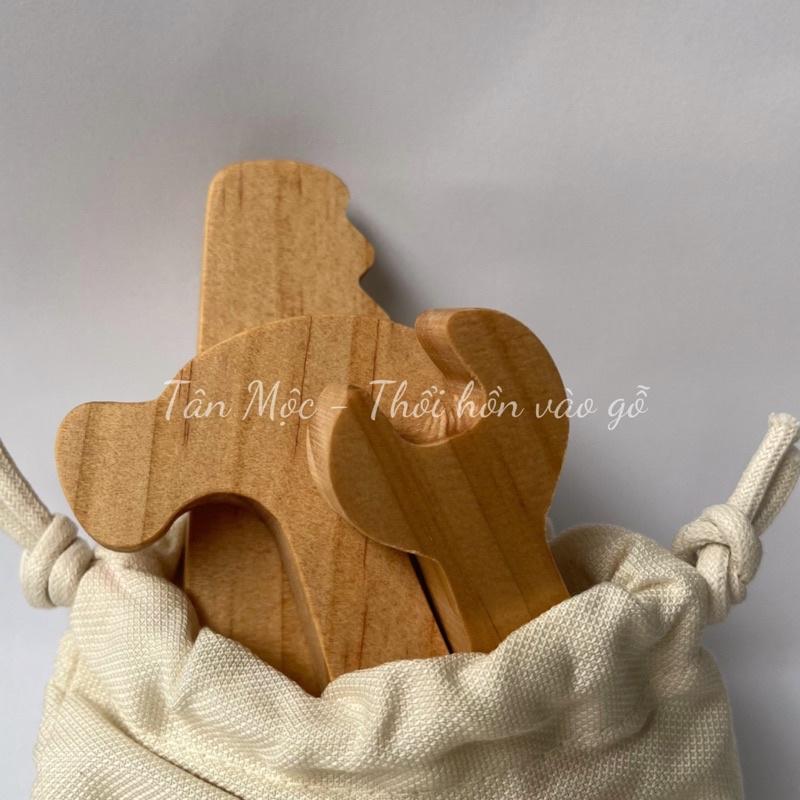 Bộ đồ chơi kỹ thuật gỗ/ dụng cụ cơ khí bằng gỗ cho bé trai, 3 chi tiết, tặng kèm túi vải