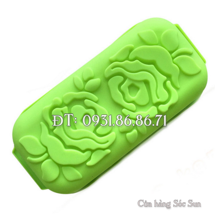 Khuôn silicon hình chữ nhật hoa hồng đôi kèm lá loại 29 cm - Mã số 1109