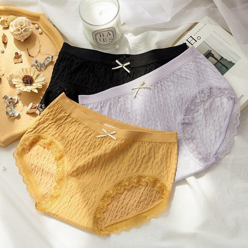 Quần Lót Nữ Cotton Dệt Kim 100% Kháng Khuẩn Thoáng Mát Đính Nơ Xinh Tôn Vòng 3 Gợi Cảm