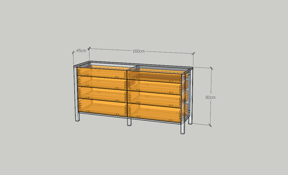 HAPPY FURNITURE , Tủ lưu trữ 8 ngăn kéo - MOKA, THK_249 , 160cm x 45cm x 80cm DxRxC