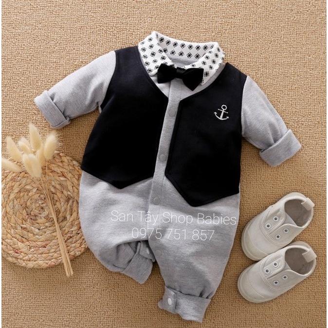 Bộ liền thân vest kẻ cho bé