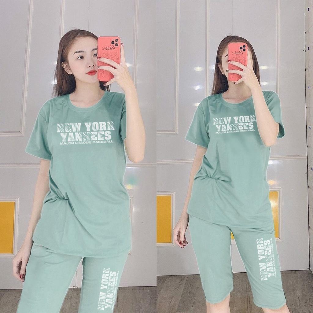 Đồ bộ mặc nhà nữ quần lửng bigsize mùa hè thun cotton thể thao đẹp dễ thương cute trung niên mặc ngủ đi chơi DBN03