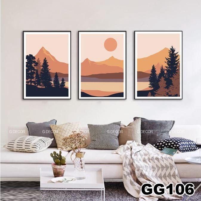 Tranh treo tường canvas 3 bức phong cách hiện đại Bắc Âu 185, tranh phong cảnh trang trí phòng khách, phòng ngủ, spa