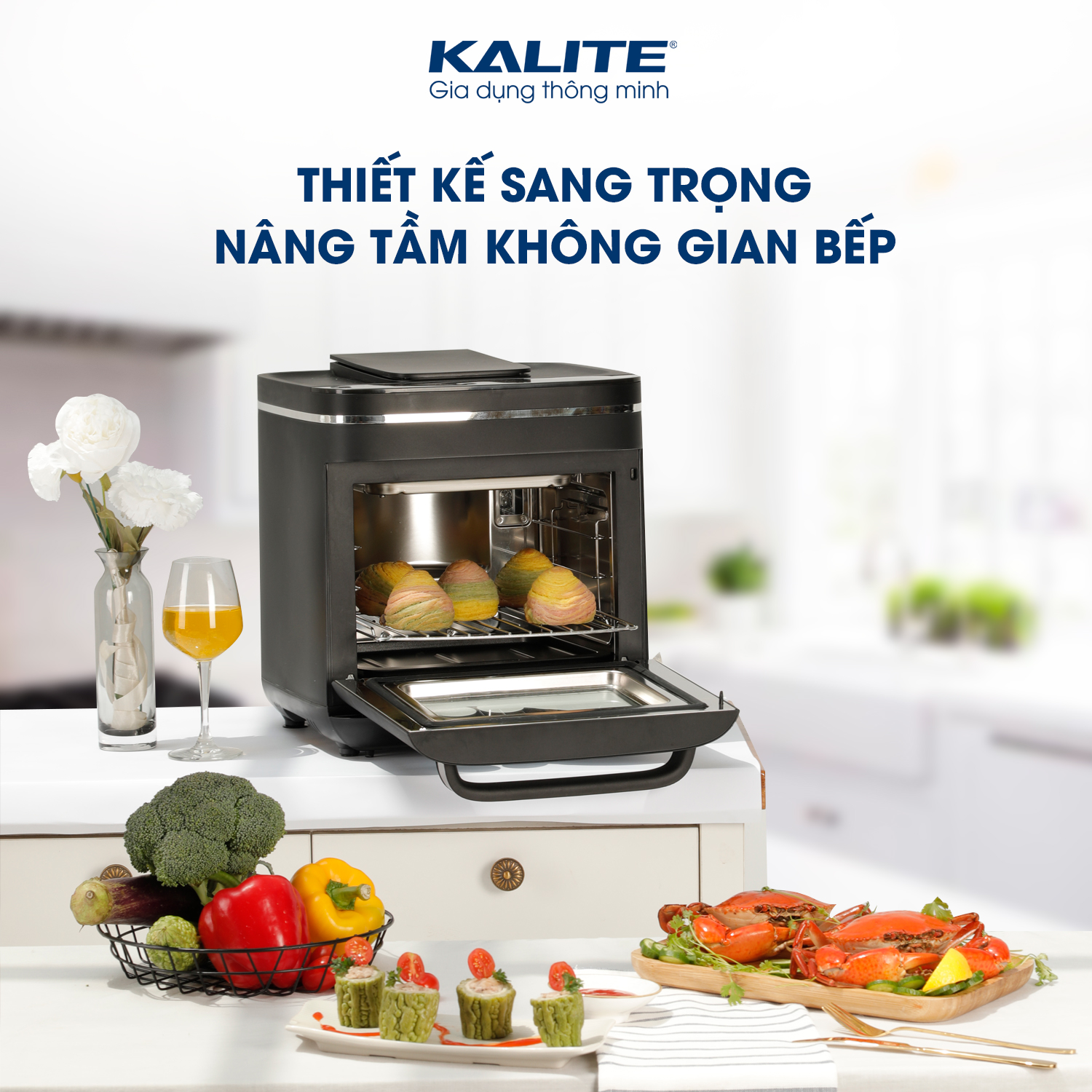 Nồi Chiên Hơi Nước Kalite Steam X Tiêu Chuẩn Châu Âu 9 Chương Trình Cài Sẵn Dung 15 Lít Công Suất 1635 W - Hàng Chính Hãng