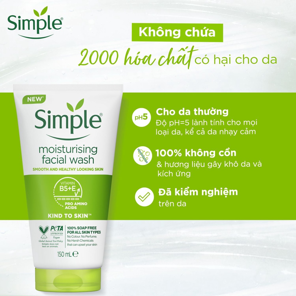 Combo 2 sữa rửa mặt Simple giúp cấp ẩm, da trông khỏe và mịn màng - cho da khô nhạy cảm 150ml [CHÍNH HÃNG ĐỘC QUYỀN] [MỚI]