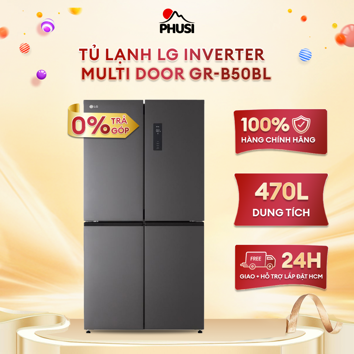 Tủ Lạnh LG GR-B50BL Inverter 470L - Hàng Chính Hãng (Chỉ Giao HCM)