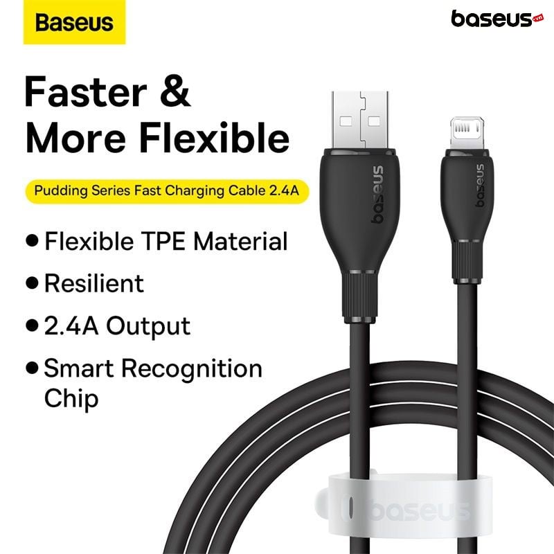 Cáp Sạc Nhanh Cho IP Baseus Pudding Series USB to IP 2.4A (Fast Charging Data Cable) - Hàng chính hãng