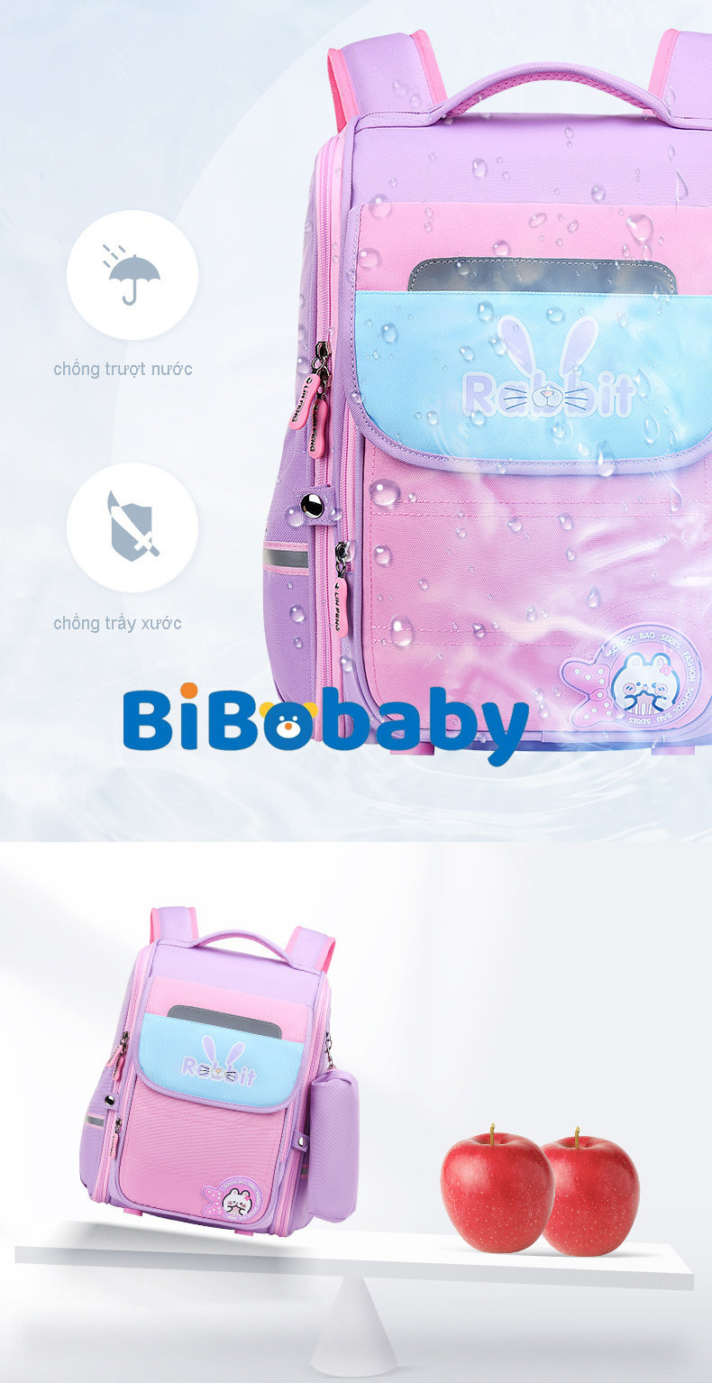 Balo chống gù cho bé Cặp sách trẻ em cao cấp thiết kế an toàn chống gù lưng cho bé trai và bé gái Bibobaby 9002