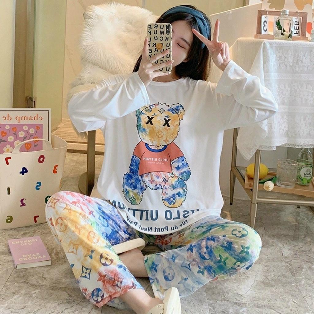 Đồ bộ nữ, Đồ bộ thu đông, Đồ bộ mặc ở nhà cho nữ, Đồ bộ ngủ thun dành cho nữ in hình LOANG MÀU CỰC HOT