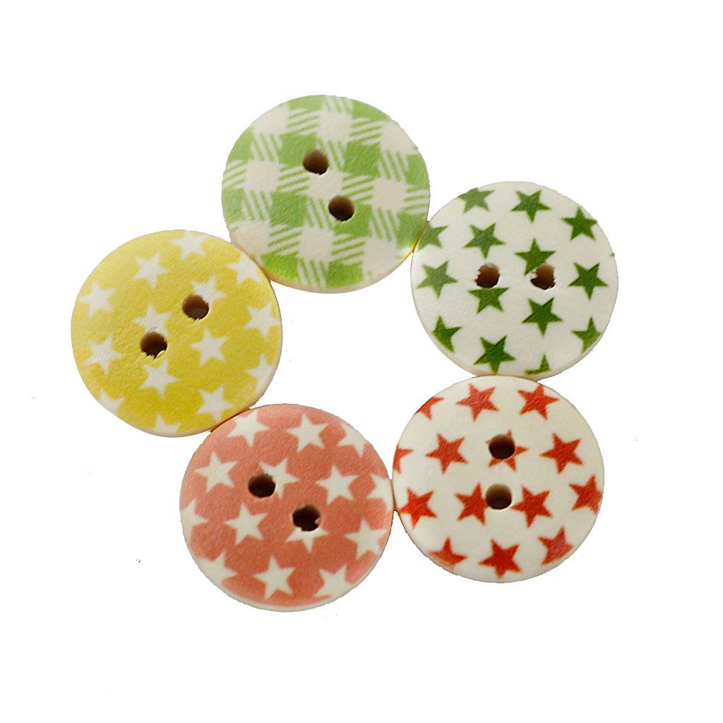 200Pcs 15mm Round Painted Wooden Button Sewing Buttons 2 Holes For Craft