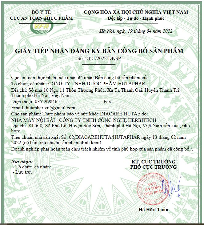 DIACARE HUTA - Hỗ trợ đường huyết, cải thiện chỉ số đường huyết