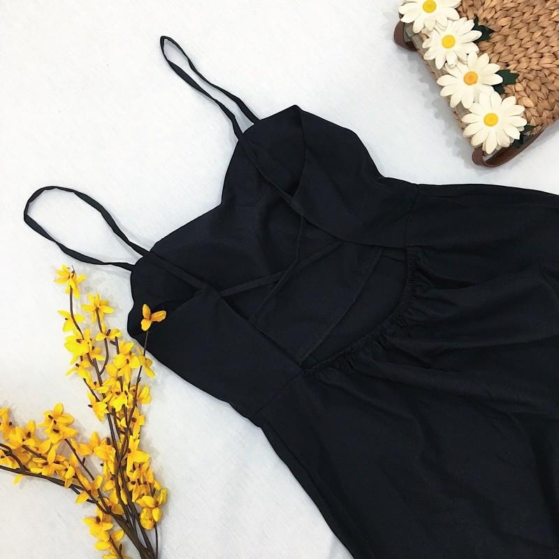 ĐẦM MAXI 2 DÂY ĐAN CHÉO LƯNG 2 MÀU