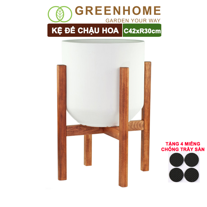 Đôn Kê chậu cây 1 tầng chân Vuông GREENHOME -Gỗ Tràm Bông Vàng-lắp đặt dễ dàng-TẶNG 4 MIẾNG LÓT CHỐNG TRẦY XƯỚC