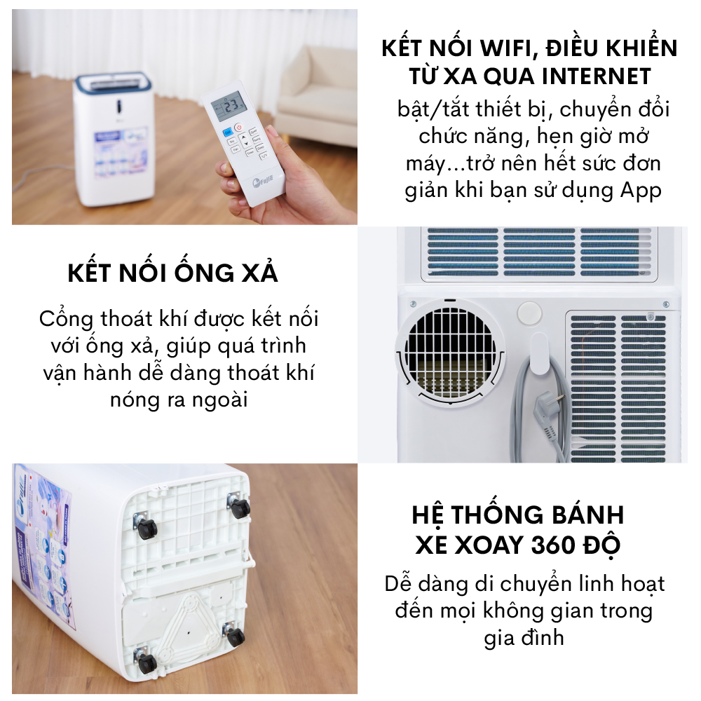 Điều hoà di động 12.000BTU FUJIHOME dùng cho phòng 30m2, máy lạnh đứng di động mini có điều khiển từ xa không cần lắp đặt sử dụng app hút ẩm giao hàng toàn quốc - Hàng Nhập Khẩu