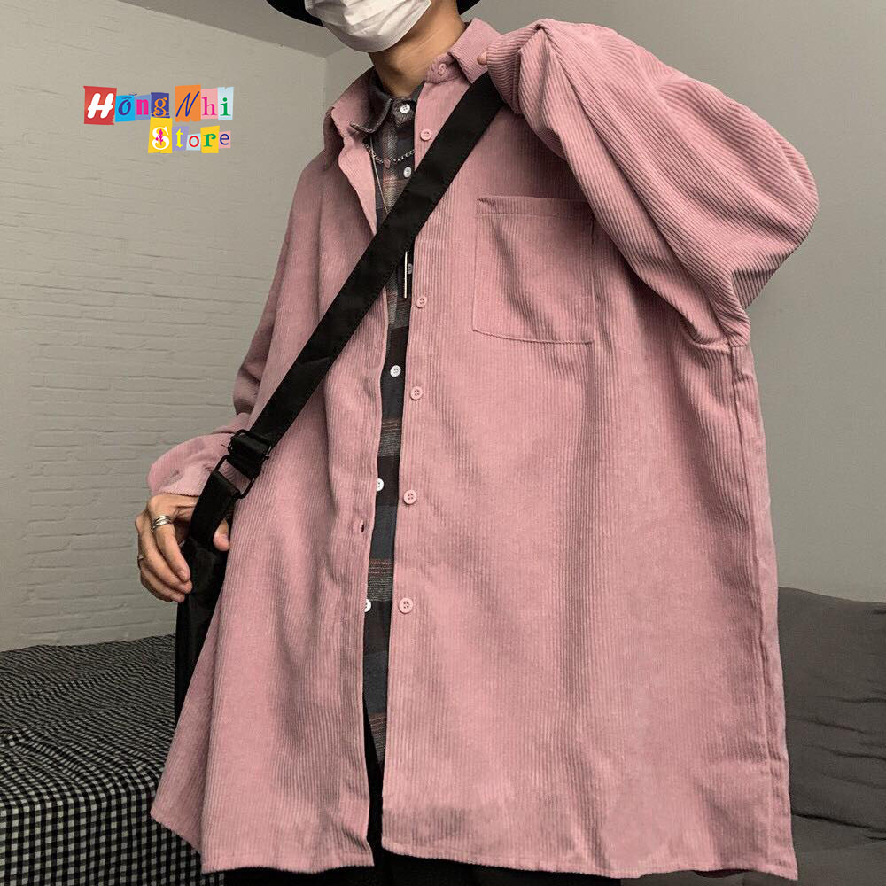 Áo Sơ Mi Nhung Tăm Trơn Tay Dài Dáng Rộng Nam Nữ Ulzzang Unisex - MM