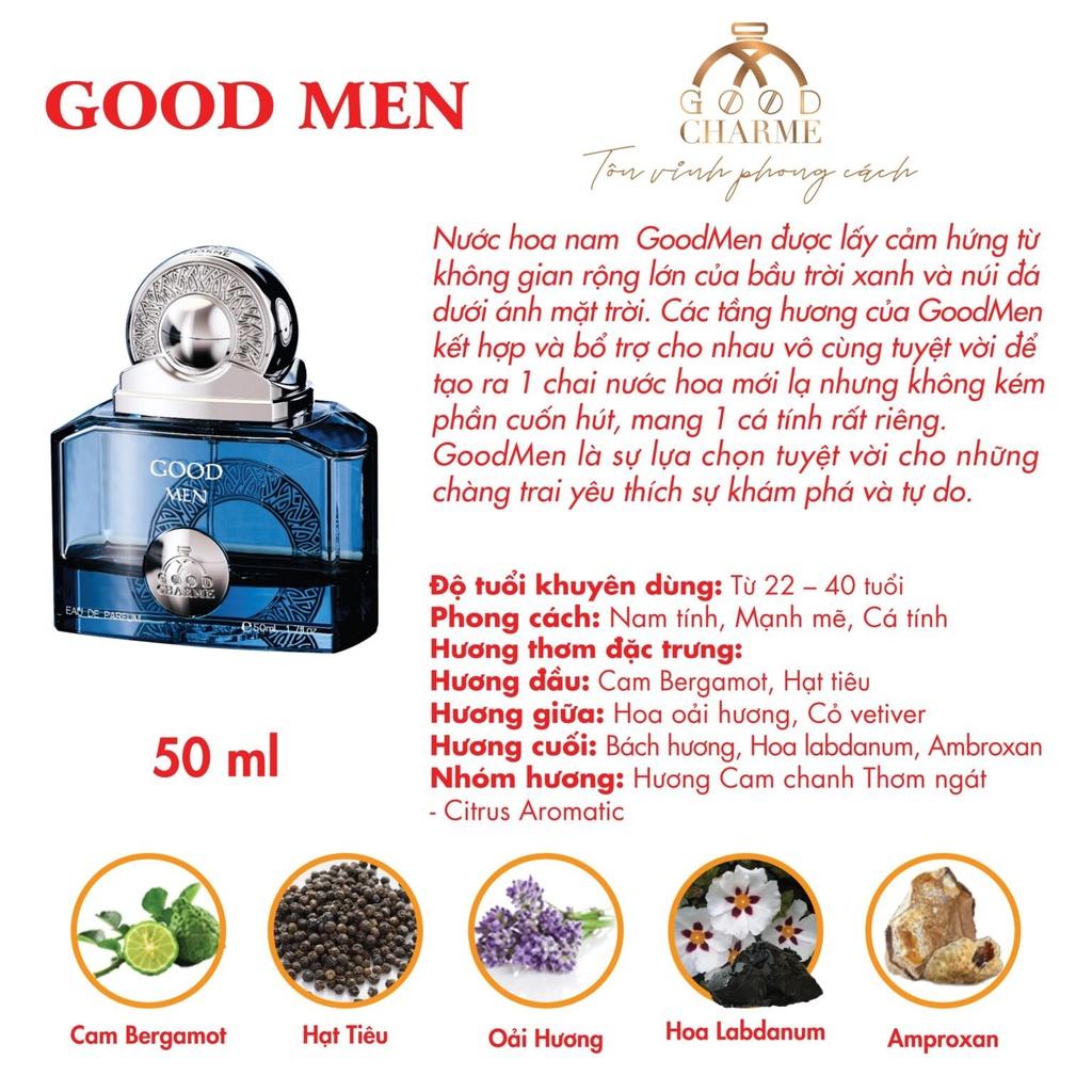 Nước hoa nam cao cấp, Charme Goodmen Xanh, hương biển cả, tinh xảo và lãng mạn, lưu hương lâu, 50ml