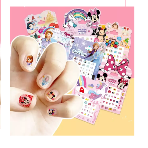 Combo 5 tờ Nail Sticker ngẫu nhiên , miếng dán móng tay hoạt hình kiểu vuông Frozen Princess Tsum Unicorn Minnie Sofia cho trẻ em 002