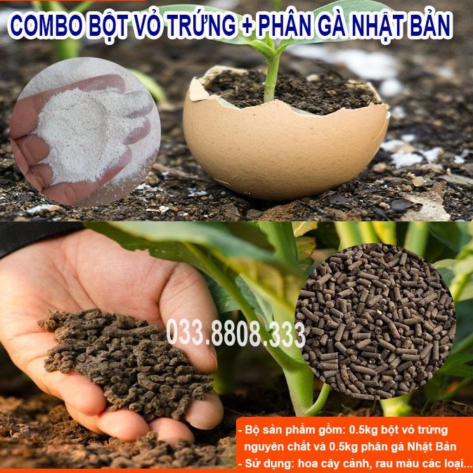 Combo 500gram Phân Gà Nhật & 500gram Bột Vỏ Trứng Gà Đã Qua Xử Lý Giúp Cải Tạo Đất