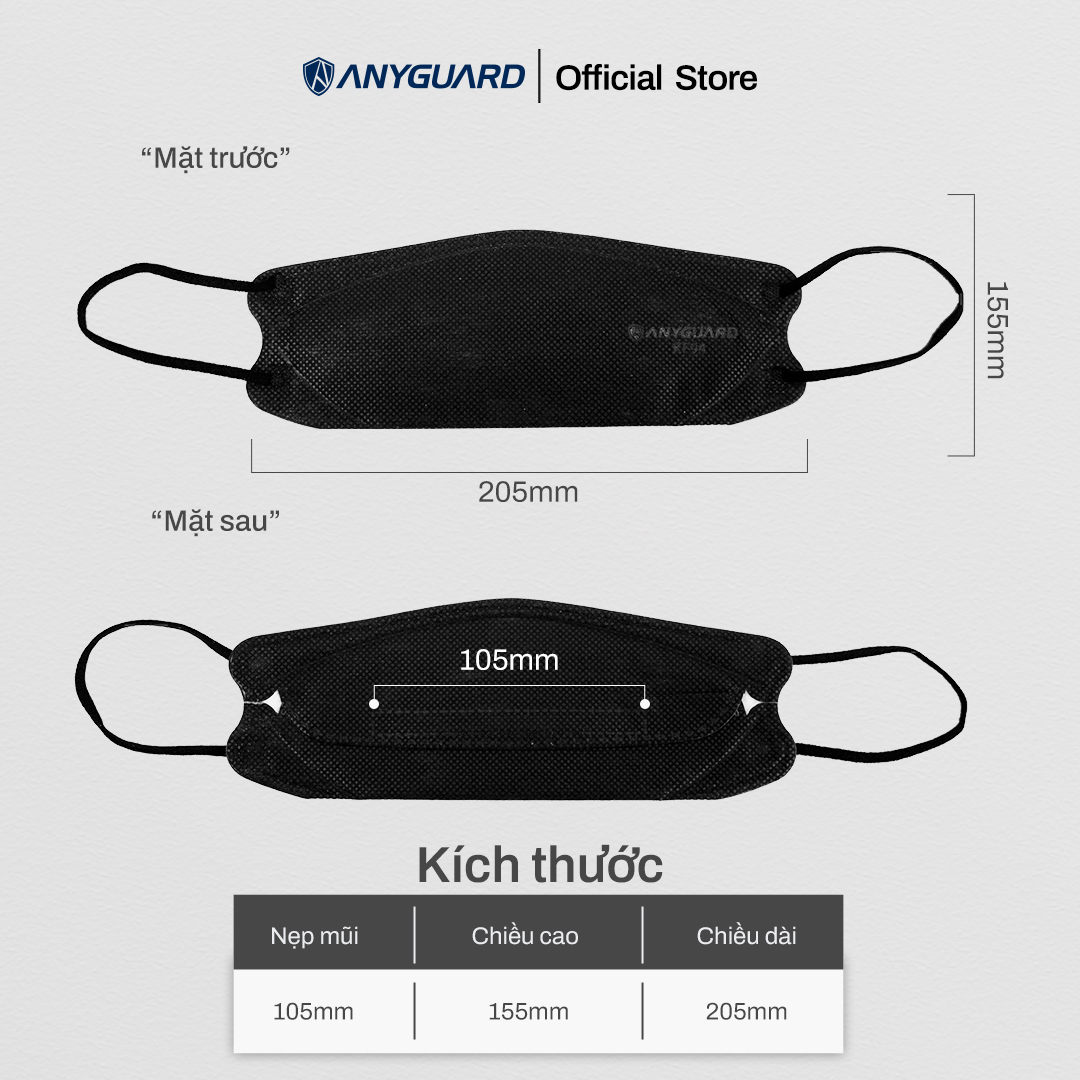 ComBo Khẩu Trang Y Tế Anyguard KF94 Màu Đen - Lọc Bụi Mịn và PM2.5, Ngăn 99% Vi Khuẩn, An Toàn Cho Da Nhạy Cảm , Dành Cho Người Lớn
