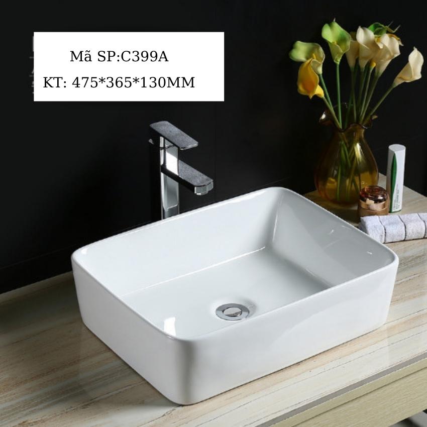 Chậu lavabo rửa mặt đặt bàn đá C399A men nano kháng khuẩn (Tặng bộ xiphong chun thoát nước 49k)