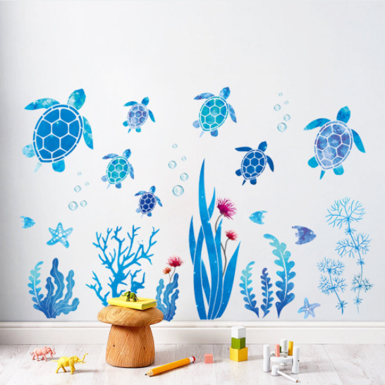 Decal trang trí tường - Đàn rùa biển xanh