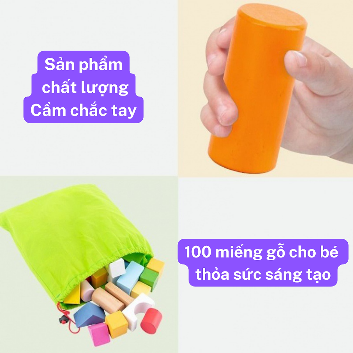 Xếp Hình Gỗ 100 Chi Tiết Hình Khối Montessori 0-5 tuổi Rèn Luyện Tay Mắt Phát Triển Tư Duy Và Vận Động Tinh