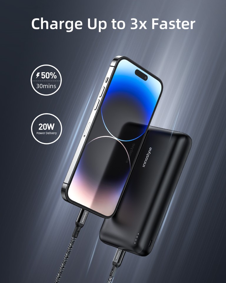 Sạc dự phòng Innostyle Powermax PD 20W 20000mAh 1C2A Output IP20KPDBLK - Thiết kế nhỏ gọn, dung lượng lớn, hàng chính hãng