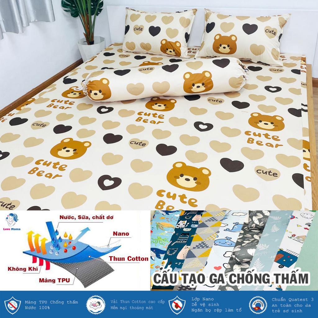 Ga chống thấm Cotton cao cấp gấu bear cute không sột soạt, không nóng, thoáng mát