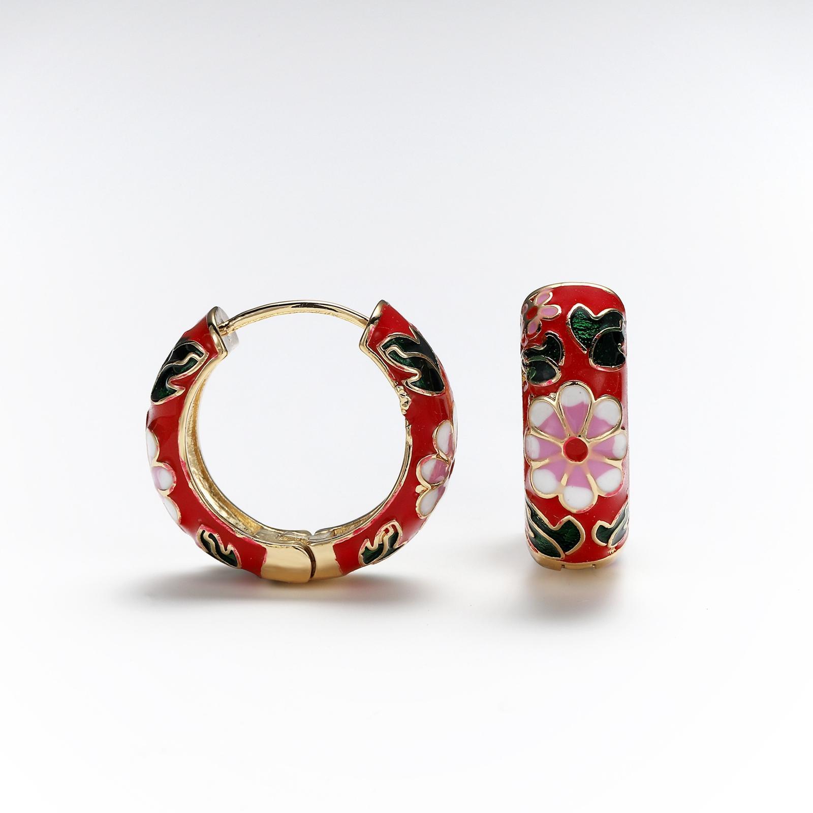 Elegant Hoop Earrings Party Jewelry Color Zircon Stud Earrings Red
