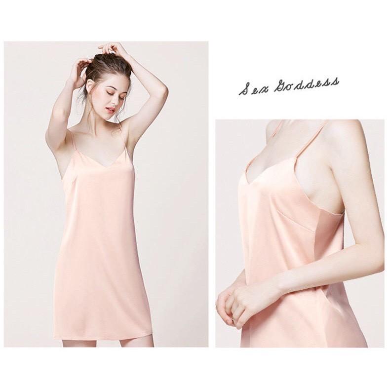 Đầm ngủ 2 dây chất liệu lụa satin cao cấp Sherry Store 079