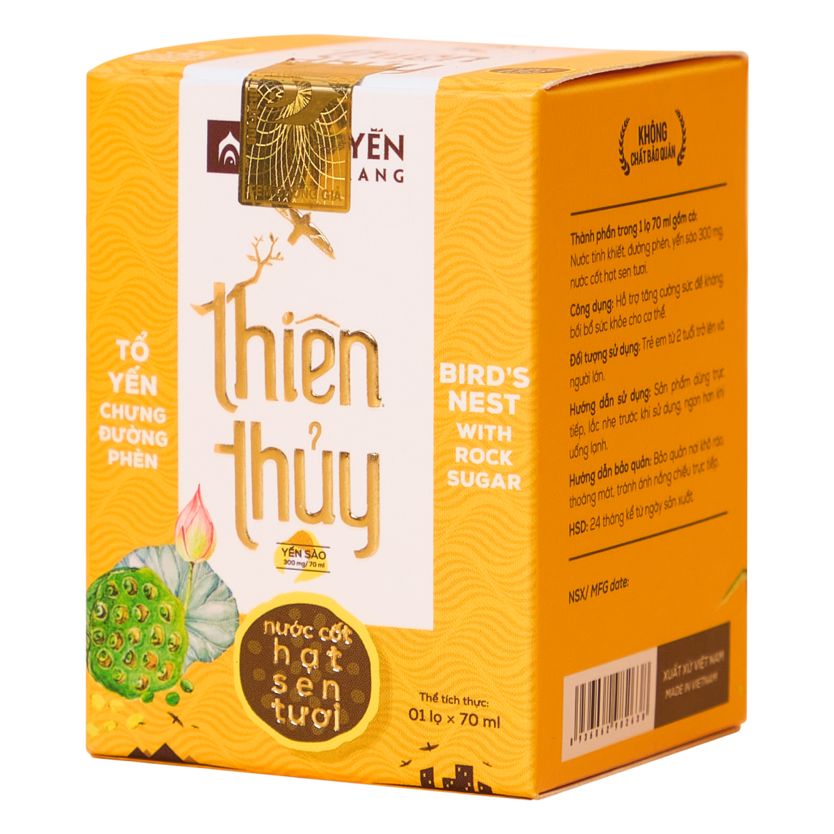 Thùng 60 Lọ Nước Yến Sào Thiên Thủy - Vị Hạt Sen - Nhà Yến Nha Trang - Hộp 1 Lọ - Có Đường - Tổ Yến Chưng Sẵn - Nước Yến Chưng Sẵn - Hàng Chính Hãng